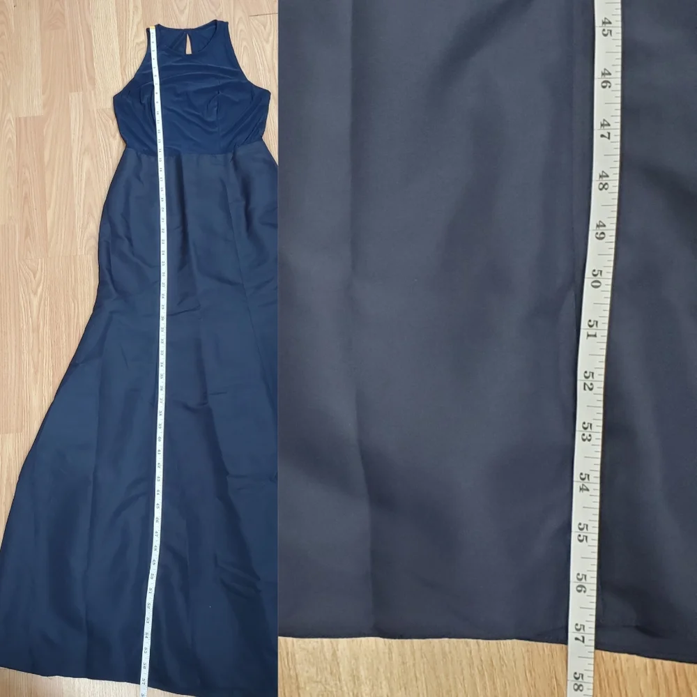 Sleeveless Navy Bow-Waist Evening Dress - Picture 13 of 14